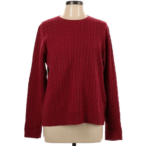 LL Bean Cable Knit Sweater Pullover Red Size Large Wool Blend Grandpa Crewneck - Picture 1 of 8